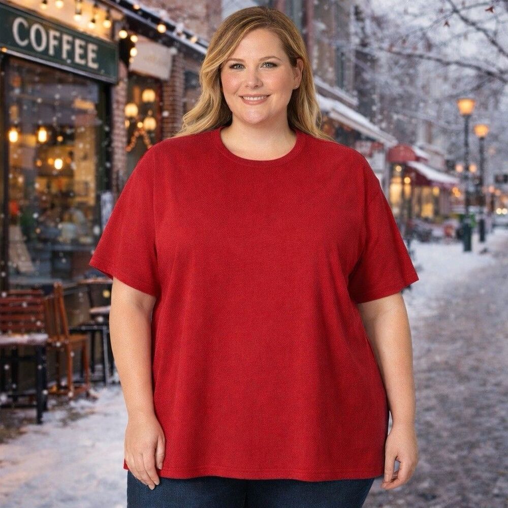 Pendleton Red Blouse Women’s Size 2X Short Sleeve Silk Blend Knit Casual Tee